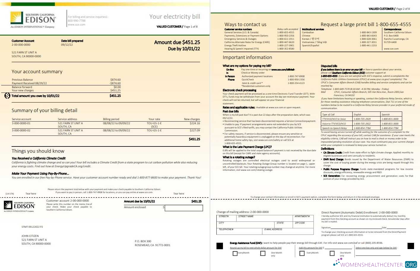 download USA Southern California EDISON utility bill, Word and PDF template, 8 pages 1 2 PDF template